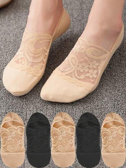 Socks Women's Lace Flower Summer Thin Breathable No-Show Ankle Short Low Cut Invisible Boat Socks