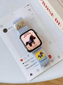 1pc Limited Edition Black Horse Woven Magnetic Band, Compatible With Apple Watch - Multicolor - View 5