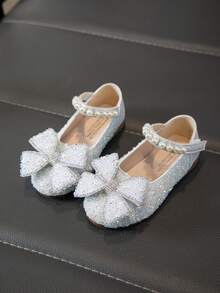 1 Pair Girls' Princess Rhinestone Flat Shoes, Spring/Autumn - Beige - View 2