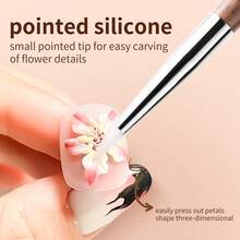 1 st nagelkonst snidningspenna dubbelhuvud silikonblomsnidningspenna justerbar limstift präglingspenna upphämtningspenna manikyrverktyg - Brun - Visa 4