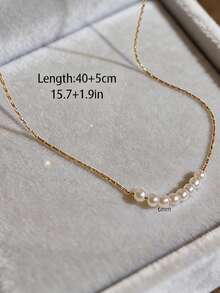 1pc Elegant Faux Pearl Decor Necklace, Stainless Steel Material, Long-Lasting Color - Gold - View 3