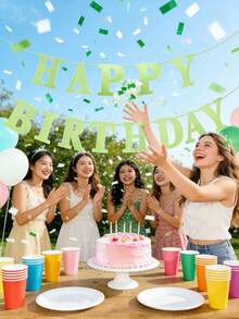 1set(2pcs) - HAPPY BIRTHDAY Black, Lime Green, Gold Glitter Birthday Pennant Flags - Black - View 11