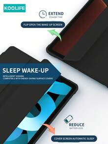 Koolife 1pc Quadrangular Anti-Drop Tri-Fold Tablet Protective Case, Auto Wake/Sleep, Pencil Slot, Minimalist/Casual/ Compatible With Ipad 10th Gen 10.9", IPad 10.2" 7/8/9th Gen, IPad Air 1/2/3/4/5 10.9", IPad Pro 11" 18/20/21/22, IPad Pro 12.9" 18/20/21/22, IPad Mini 4/5/6 - Black - View 6