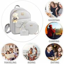 K.E.J. Mini Backpack Bowknot Leather Backpack Purse 3-PCS Cute Small Backpack For Women Ladies - Grey - View 8