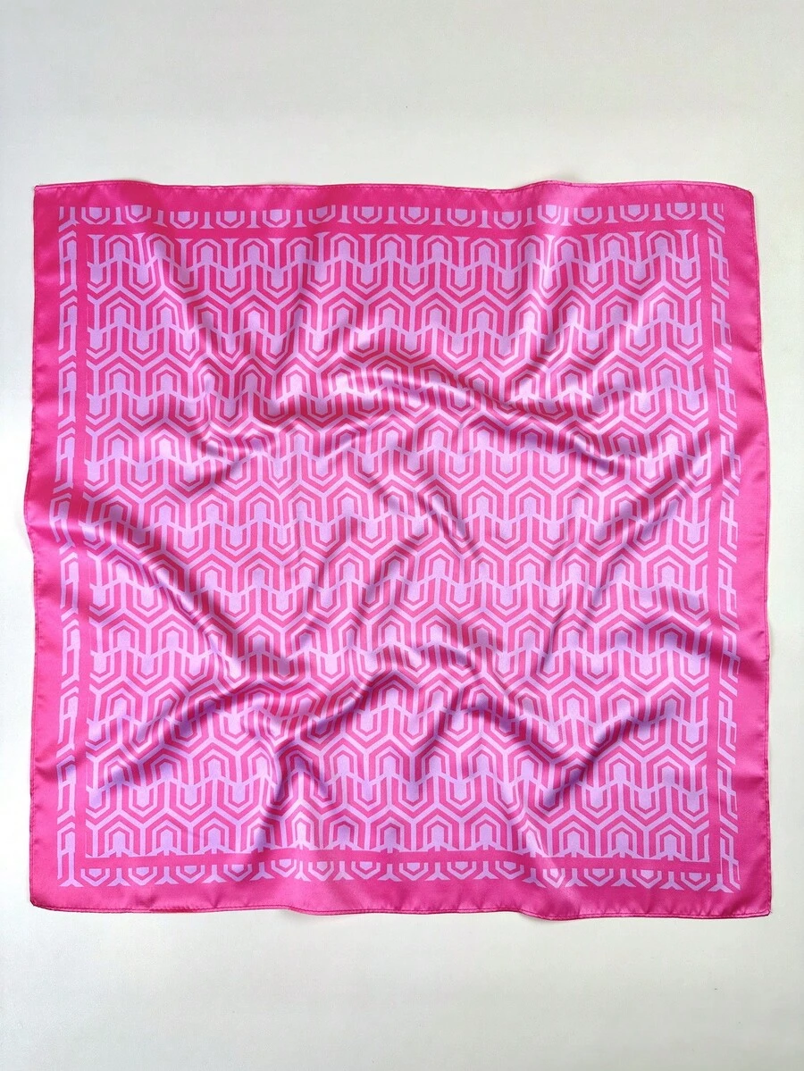 1 pieza Pañuelo de mujer con estampado geométrico, pañuelo de seda elegante para el cuello o el cabello - Rosa Fucsia - Ver 1