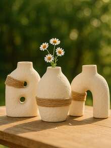 1 pièce ou 3 pièces/set Vase de style nordique vintage avec texture de corde, couleur crème. Décoration de maison pour le salon, la chambre, le balcon. Cadeau pour la petite amie, cadeau d'hiver - Multicolore - Voir 6