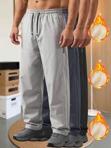 男士加厚保暖舒适运动裤，适合秋冬季节，带口袋，休闲风格，保暖防寒。保暖休闲裤