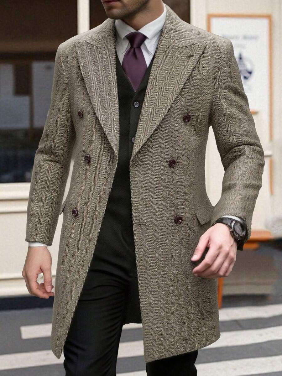 Men's Winter Coat Trench Peacoat Classic Notched Collar Overcoat Suits For Men Jackets And Coats Double Breasted Top Jacket - 卡其色 - 查看 1