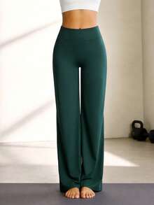 NcmRyu 1件装 女士高腰显瘦宽松阔腿弹力运动裤 春季 - 橄欖綠 - 查看 4