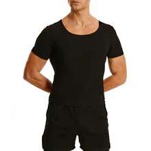 Men's Black Shapewear PU Blue Coated Compression Chest Vest, Abdominal Slimming Waist Sauna Exercise Short Sleeve Tank Top - Black - View 6