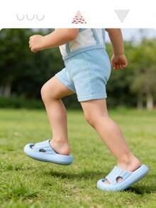 Dép đi trong nhà tắm đế dày, kín mũi, chống trơn trượt cho trẻ em mùa hè, trẻ mới biết đi và trẻ nhỏ. - Màu xanh nhạt - Xem 6