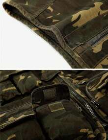 Men's Cotton Outdoor Utility Camouflage Multi-Pockets Fishing Garden Working Photography Vest Jacket - 軍綠色 - 查看 5