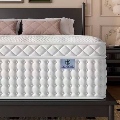 Colchón de espuma viscoelástica de gel con muelles independientes ensacados incorporados, material de superficie transpirable.