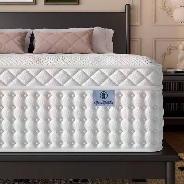 Colchón de espuma viscoelástica de gel con muelles independientes ensacados incorporados, material de superficie transpirable.