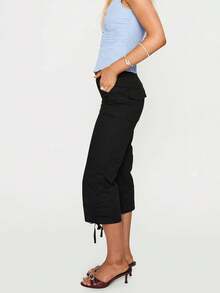 Women's Black Cropped Cargo Pants, Y2K Low Rise Ruched Capris With Bow Tie Hem - 黑色 - 查看 2