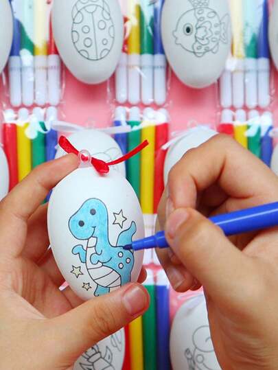 20/40pcs White Pattern Easter Eggs Set, Blank Eggs For Decoration, Includes Colored Markers And Hanging Strings, Realistic Egg Wholesale, Easter Decoration DIY Craft And Party Decor, Easter Basket Filler