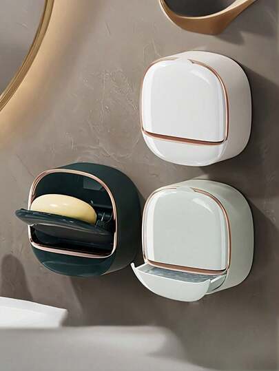 1个壁挂式皂碟，防水设计，带沥水托盘，无需钻孔即可安装。独特设计的液体皂液沥水容器。是家居浴室装饰、浴室收纳、洗漱用品存放以及学生宿舍的理想之选。