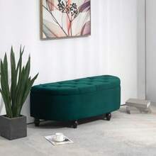 Storage Bench With Open Lid, Upholstered Bench In Rubberwood, Velvet Feel, Dark Green, 120 X 46 X 42 Cm, For Living Room And Entrance. - 綠色 - 查看 2