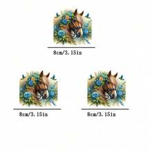 1pc/2pcs/3pcs Blue Floral & Horse Leather Pattern Heat Transfer Stickers, DIY Iron-On Patches, Suitable For T-Shirt Making, Pillow Decor, Backpacks, Cushions, Pants, Sofa Covers, Waterproof & Fade-Resistant - 3PCS-s - View 7