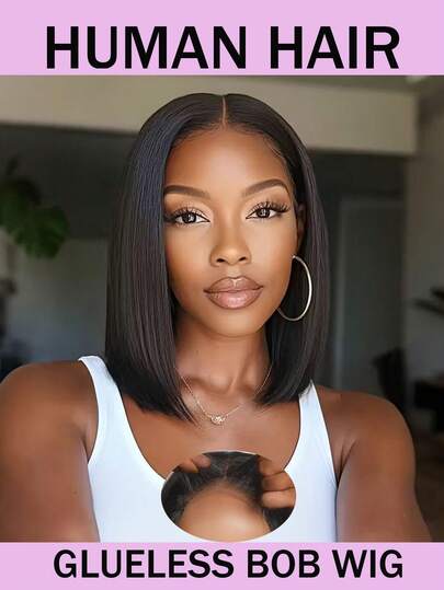 4x4 Transparent Lace Front Straight Bob Wig, 150% Density, Natural Black Color, No Glue Needed