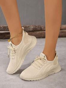 2026 New Women's Breathable Mesh Running Shoes - Lightweight Casual Sports Shoes. With Stable Support, Soft Rubber Sole And Solid Color Design, They Are Suitable For Walking, Jogging And Daily Wear. They Are Fashionable And Comfortable Shoes. - Khaki - View 3