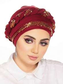 1件刺绣编织头巾 | 穆斯林头巾帽，多色套头帽，布料材质，可调节，透气，建议手洗 - 顏色 - 查看 7