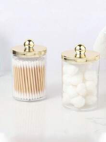 1/2/3/4件装塑料棉签球收纳盒，10盎司浴室收纳盒，透明棉签盒带金色盖子。浴室 - 彩色 - 查看 7