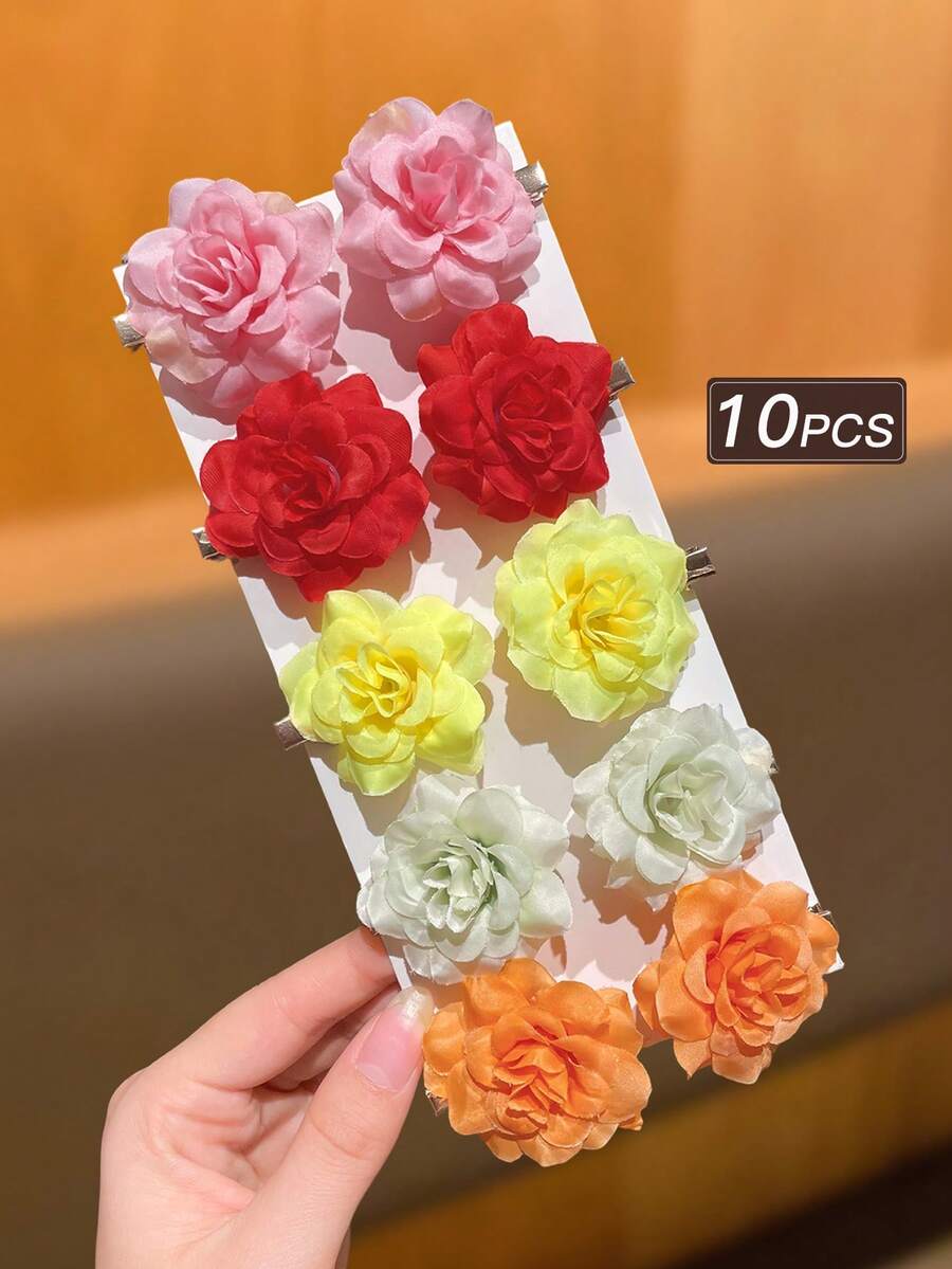 10个/套 女士时尚可爱波西米亚风夏威夷花朵发夹，适合海滩度假，女士发饰，女士礼物