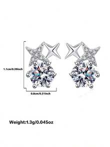 2pcs Minimalist Cute 925 Silver 0.5Carat X 2 Moissanite Star Stud Earrings, Suitable For Women's Daily Wear, Party, Vacation, Mother's Day, Birthday, Wedding Anniversary, Women's Jewelry Gift - EH0038M - View 4