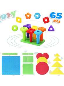 Tablero de Clavijas Apilable, Montessori Juguetes de Construcción y Encaje para Niños de 3 a 6 Años, Juguete Educativo Stem, Colorido Sensoriales,Juguetes Didacticos,Regalos de Pascua para Niños,40984910 - Multicolor - Ver 5