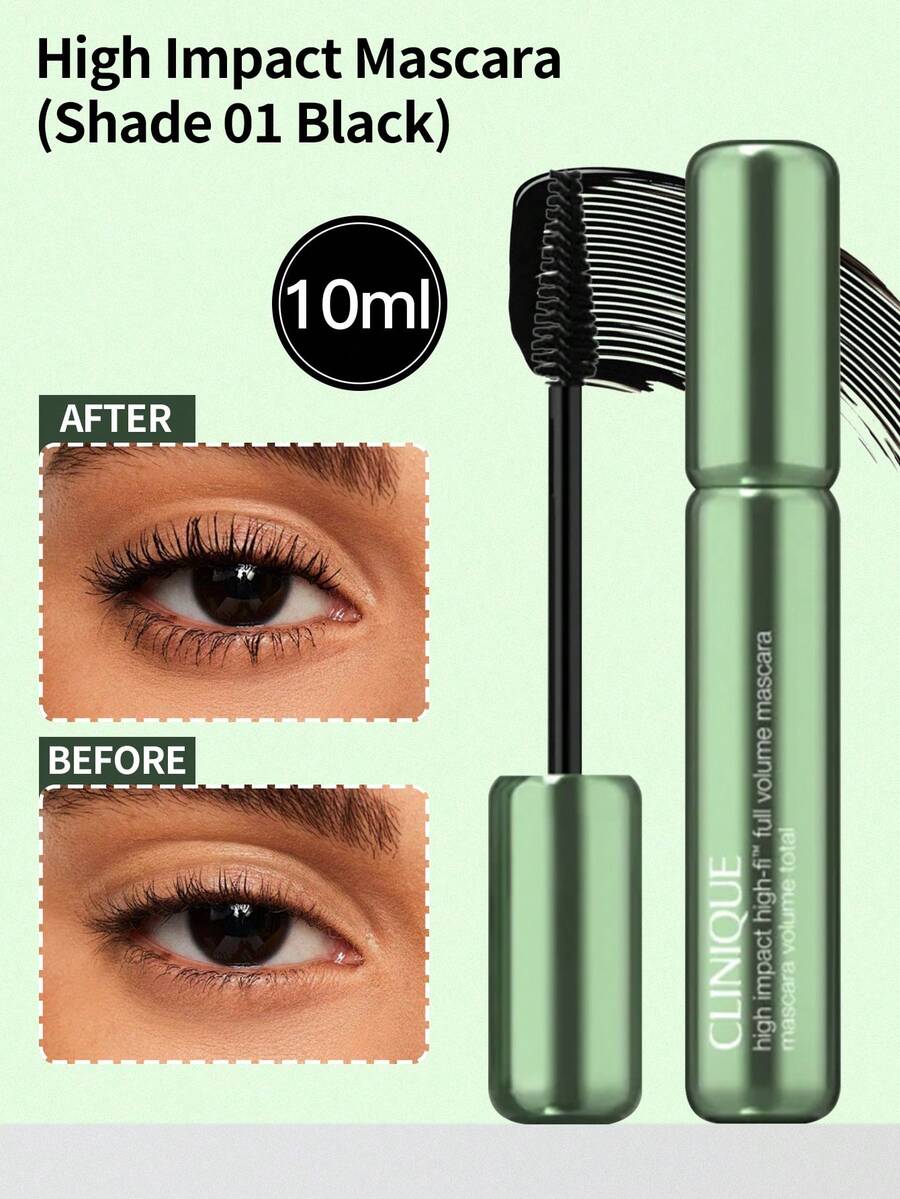 1 Stück 10ml Clinique High Impact Mascara, intensive schwarze Formel mit mehrdimensionalem Bürstchen zum Verlängern, Volumisieren und Definieren der Wimpern, verschmier- und abriebfest, geeignet für Pendeln, Dates und Partys - Hochsensorische voluminöse Mascara (intensives Schwarz) 10 ml - Übersicht 1