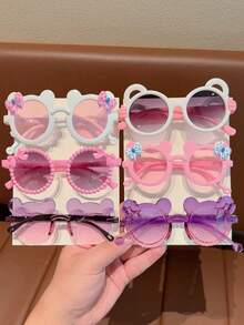 1/2/3/6Pcs Boy Girl Cute Bear Frame Bowknot Kids Children Fashion Glasses Eyewear,Card Only Show,Don't Shipping - Multicolor - View 1