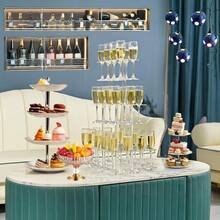 1 set akryl 3-våningars champagnetorn, vinglasställ, glashållare, bordsställ för champagnekoppar, lämplig för bröllop, födelsedag, fest, skolstart, cocktaildisplay - Genomskinlig - Visa 9
