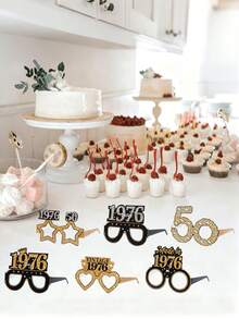 6个黑色金色50岁生日派对装饰酒杯，复古50岁生日派对拍照道具，生日派对配件，自拍道具，50岁生日快乐派对用品，1976年生日庆典，黑色金色50岁生日派对装饰，摄影装饰，生日礼物，派对小礼品 - 50歲 - 查看 7