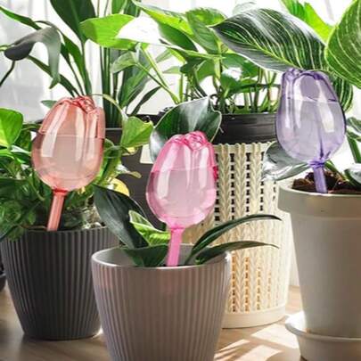 4pcs Tulip Automatic Water Balls, Suitable For Indoor & Outdoor Plants, Plastic Self-Watering Globes For Indoor & Outdoor Plants Automatic Watering Incubator