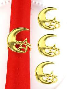 6pcs Metal Star & Moon Napkin Rings, Suitable For Holiday Table Decor, Dinner Napkin Holders, Minimalist Napkin Rings - Multicolor - View 5