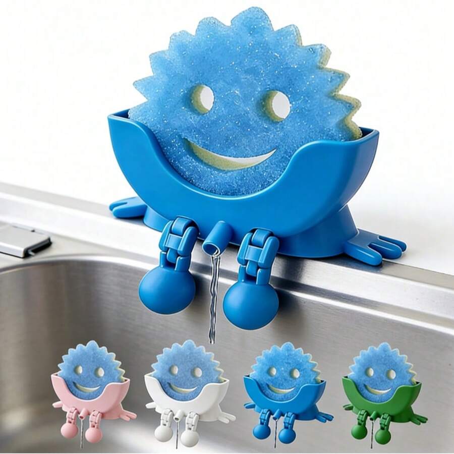 1PC Cute Sea Creature Design Sink Organizer & Scrubber Holder With Drainage Hole | Multi-Use Kitchen Sink & Bathroom Vanity Shelf Caddy For Sponge, Soap & Cleaning Brushes | Drying Stand Accessory For Kitchen Essentials, Bathroom & Household Cleaning Supplies - 彩色 - 查看 1