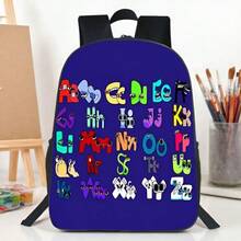 1个字母图案背包，男女通用休闲书包，卡通图案设计，可调节肩带，拉链封口 - A - 查看 7