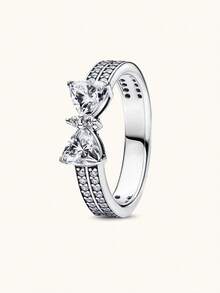 1Pc Luxurious Silvery Big Gemstone Ring, Uniquely Butterfly Gemstone Ring,Crown Ring, For Ladies' Weddings, Banquets, And Daily Life As A Decor Gift For Girls - 銀色 - 查看 12