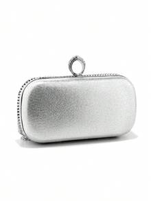 Finger Ring Crystal Tassel Evening Bags Glitter Clutch Box Purse Clutch Tassel Rhinestones Evening Bags Small Party Wedding Handbags - Silver - View 4