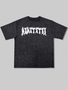 Krometka Men's Casual Versatile English Slogan & Script Letter Print Vintage Washed Short Sleeve T-Shirt, Spring/Summer - Black - View 9