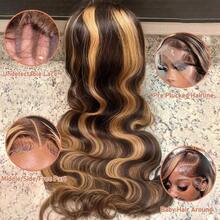 #4/27 蜜金色 13x4 蕾丝前假发 13*6 高清蕾丝波浪卷假发 32 英寸波浪卷真人前额假发，带婴儿发，适合女性日常派对佩戴，自然预拔毛自然发际线融合假发 - S4/27 - 查看 6