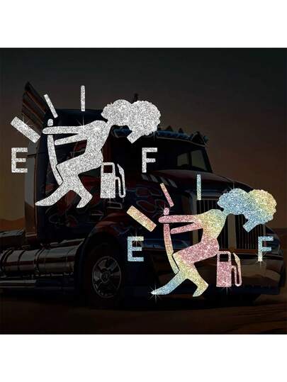 1pc Car Sticker, Fuel Consumption Sticker, Shiny Fuel Tank Cap Sticker, Car Body Fuel Port Decorative Sticker, Cartoon Reflective Personalized Car Sticker, Exterior Car Decoration Sticker, Auto Accessories, Holiday Gift (Random Shipment Of New And Old Versions)