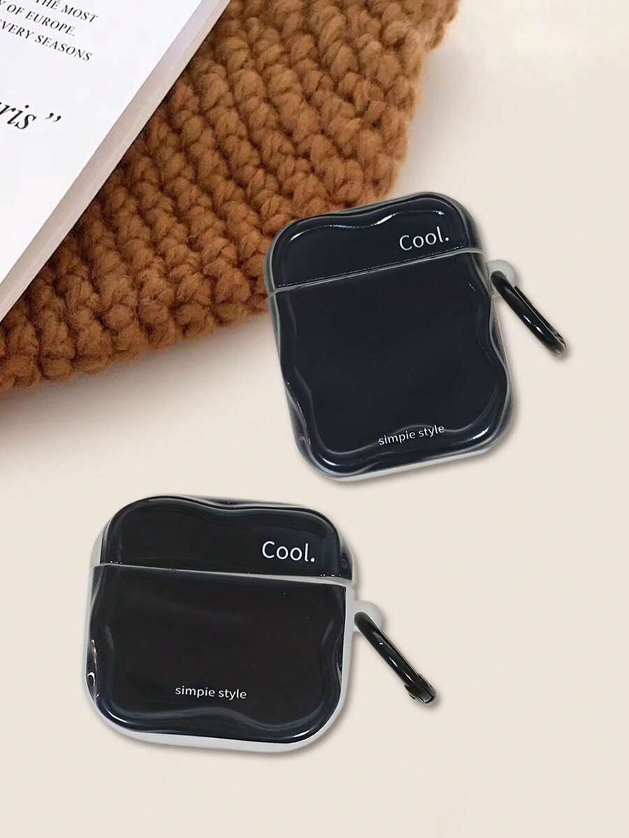 1pc Minimalist English Design Black Wireless Bluetooth Earphone Case Compatible With Apple 1/2/3/4, Pro, Pro2, Pro3 - Multicolor - View 1