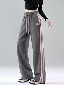 2026 Spring/Autumn Ash & Pink Straight-Leg Pants, New Graphic Print, American Retro Sweatpants For Women, High-Waisted Casual Loose Fit Flared Trousers - 1A55 Ash Mix - 1182 Powder - View 2