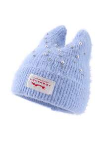 1 pieza Gorro de punto con oreja de gato decorado con emblema "Loverboy" y cristales, adecuado para mantener el calor en otoño/invierno y combinar con atuendos, también para verano y playa - A - Ver 13