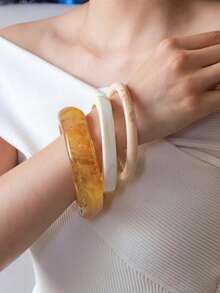 3件套几何亚克力可叠戴手镯套装，适合日常搭配 - 彩色 - 查看 6