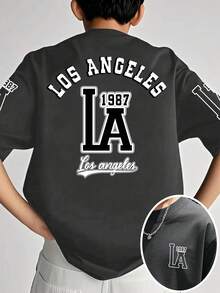 Tween Boys' Casual Letter Print Short Sleeve T-Shirt, Summer - Grey - View 2