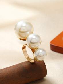 1pc Fashionable Minimalist Pearl Ring, Suitable For Women's Daily Wear And Gift - White - View 7