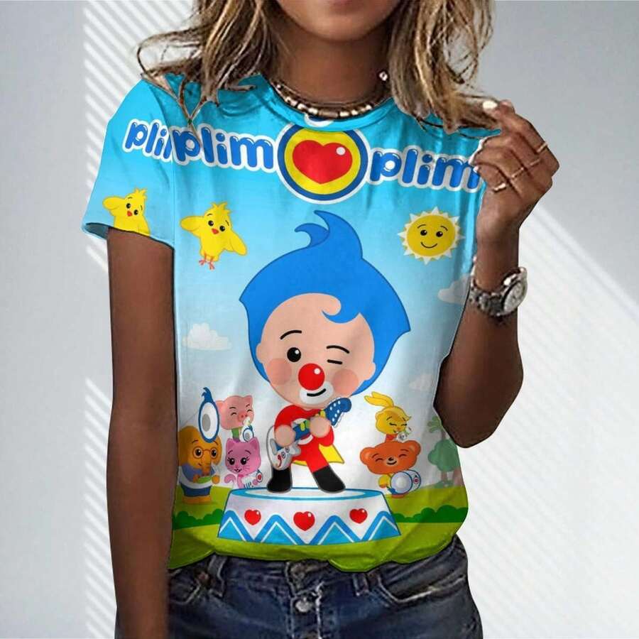 Plim Plim  Casual Crew Neck T-Shirt For Women - Lightweight Short Sleeve Summer Top, Stretch Soft Fabric, Relaxed Fit For Daily Wear - màu đen - Xem 1